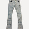 Elite Denim Multi-Buckle Zipper Flare Jeans with Chain in Blue Wash at SIZE Boutique