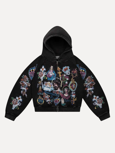 Black Risen King Zip Up Hoodie