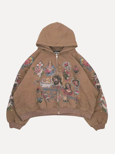 Brown Risen King Zip Up Hoodie