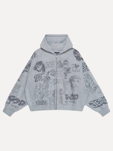 Stencil Zip Up Hoodie Grey