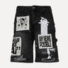 Mixed Emotions Any Means Possible Patchwork Denim Carpenter Shorts in Black at SIZE Boutique