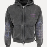 Ksubi Fallen Full-Zip Fleece Hoodie with Purple Embroidery in Aged Charcoal at SIZE Boutique
