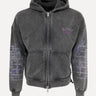Ksubi Fallen Full-Zip Fleece Hoodie with Purple Embroidery in Aged Charcoal at SIZE Boutique