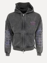 Ksubi Fallen Full-Zip Fleece Hoodie with Purple Embroidery in Aged Charcoal at SIZE Boutique