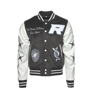 Retrovert "Rebirth" Men's Grey Varsity Jacket - SIZE Boutique