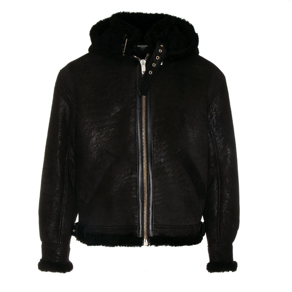 Represent Cracked Shearling Jacket Black