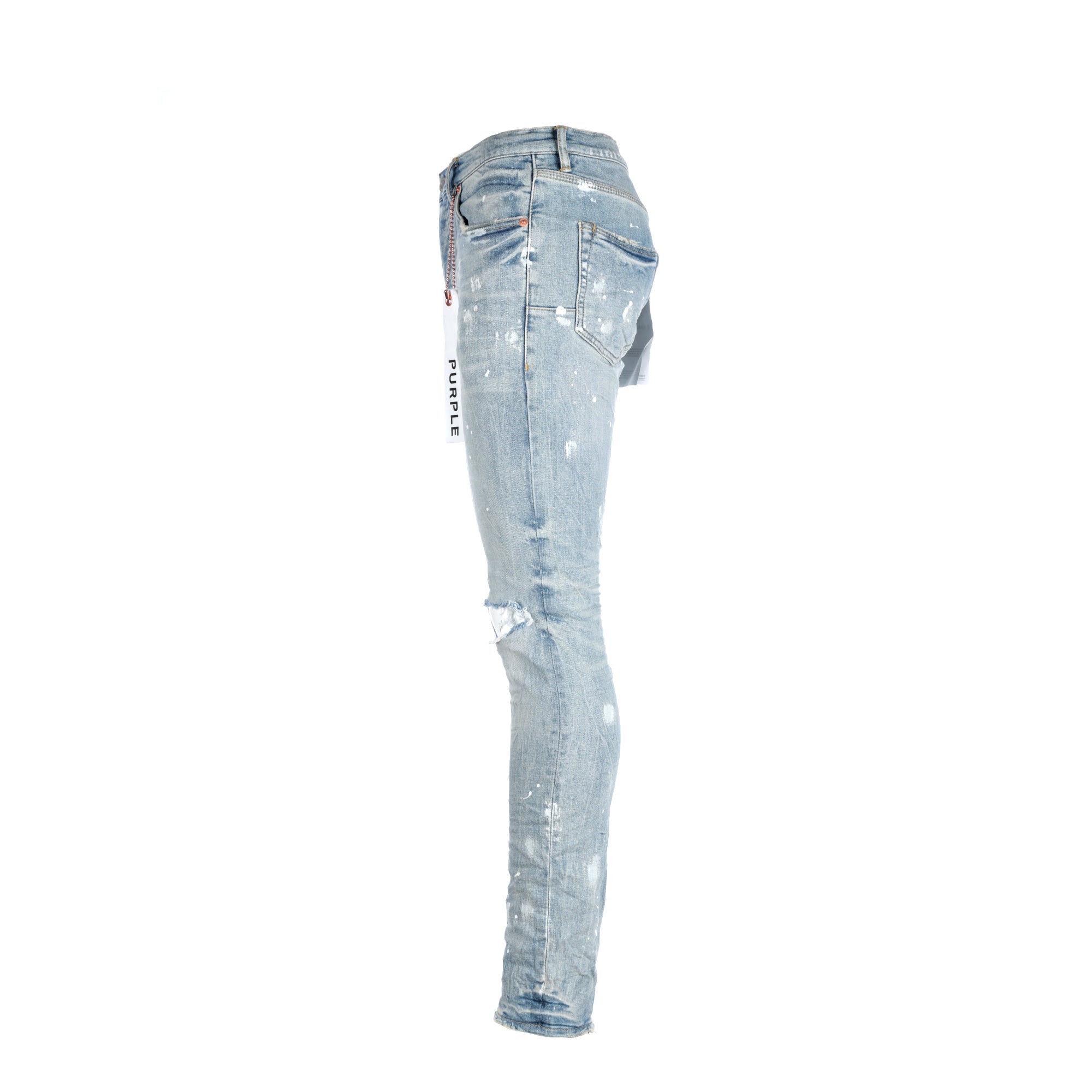 【COLOR iN ID】Knee slit strap denim Purple Brand Light Indigo Knee Slit Men's Designer Jeans – SIZE