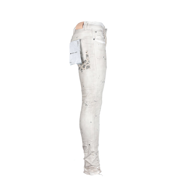Purple Brand Bandana Print Patch White Men's Designer Jeans